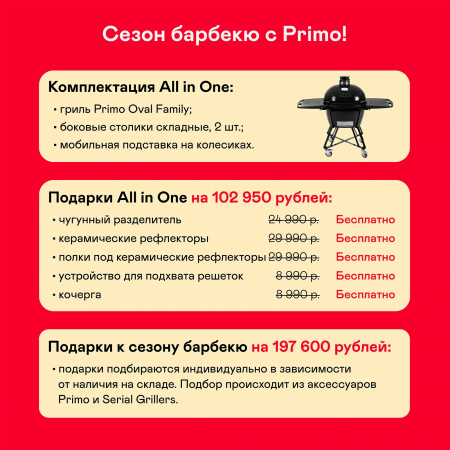Керамический гриль Primo Oval Family All in One