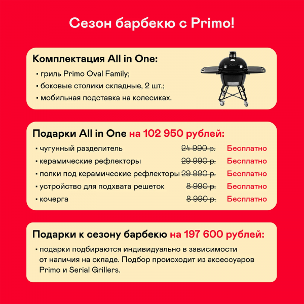Керамический гриль Primo Oval Family All in One