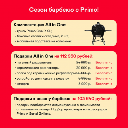 Керамический гриль Primo Oval XXL All in One