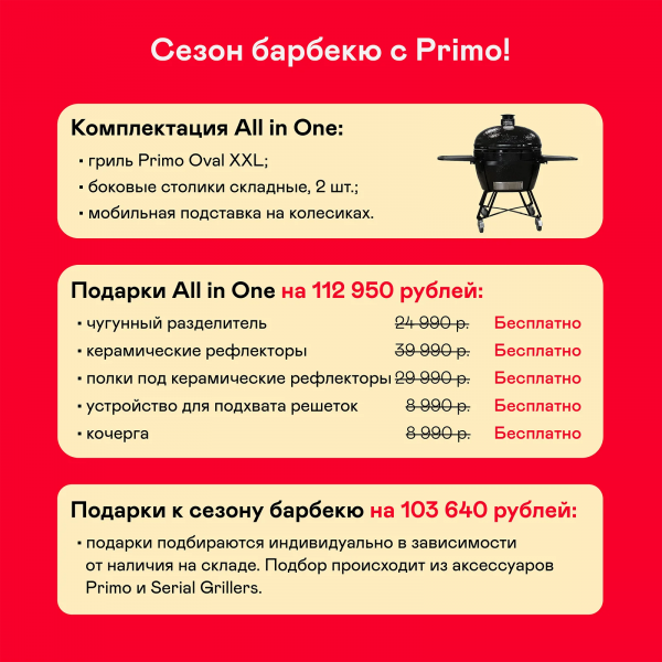 Керамический гриль Primo Oval XXL All in One